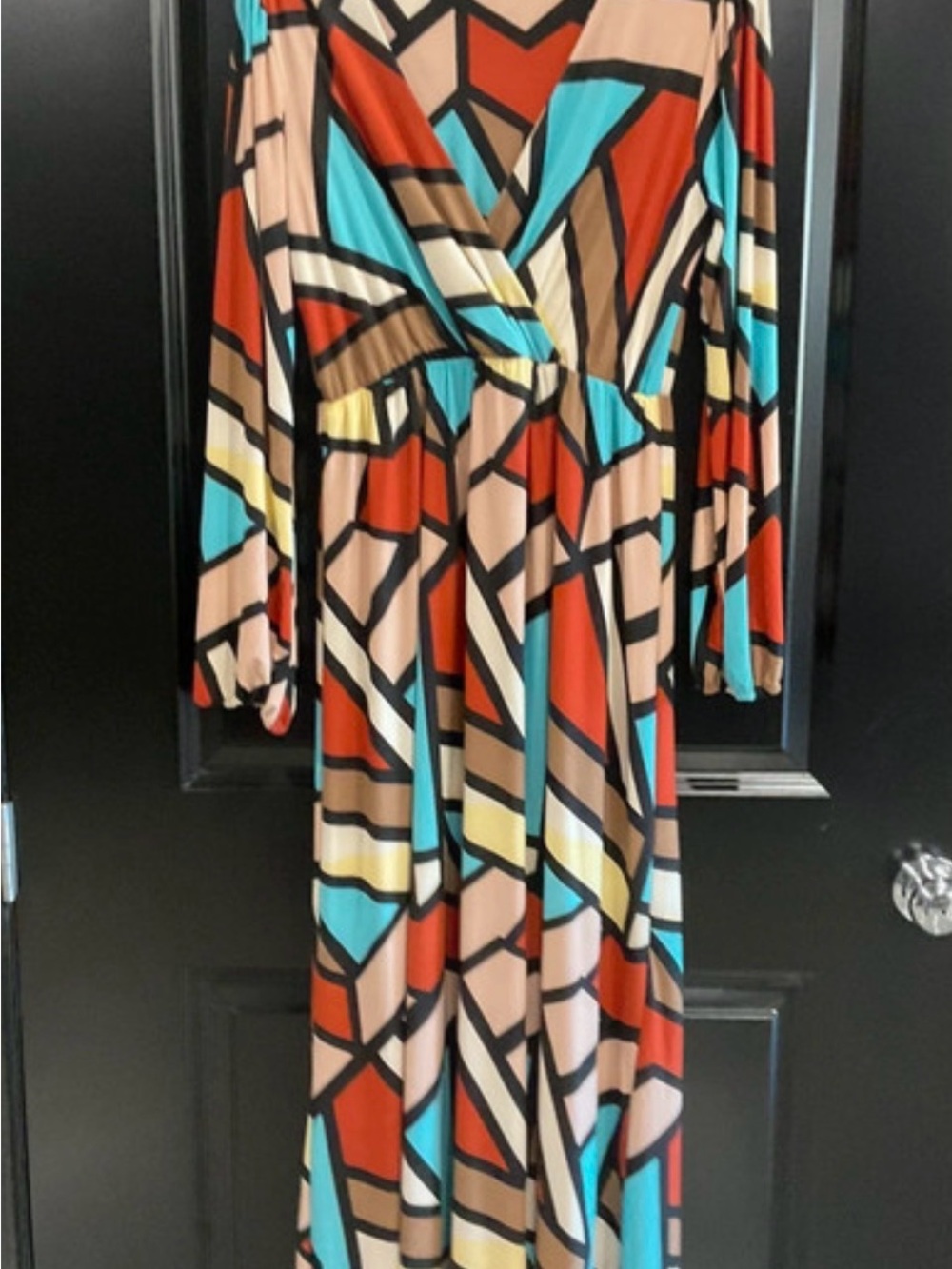 Beeson River Geometric Maxi Dress in Red, Turquoise & Tan